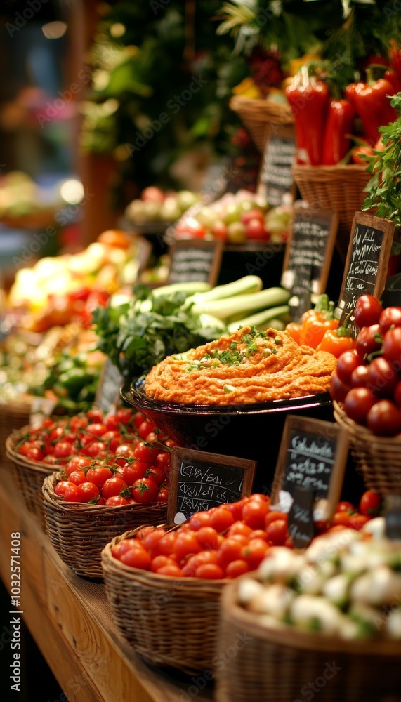 Fresh produce at a local market, with bright red tomatoes, peppers, and other vegetables. Fresh produce at a local market, with bright red tomatoes, peppers, and other vegetables.