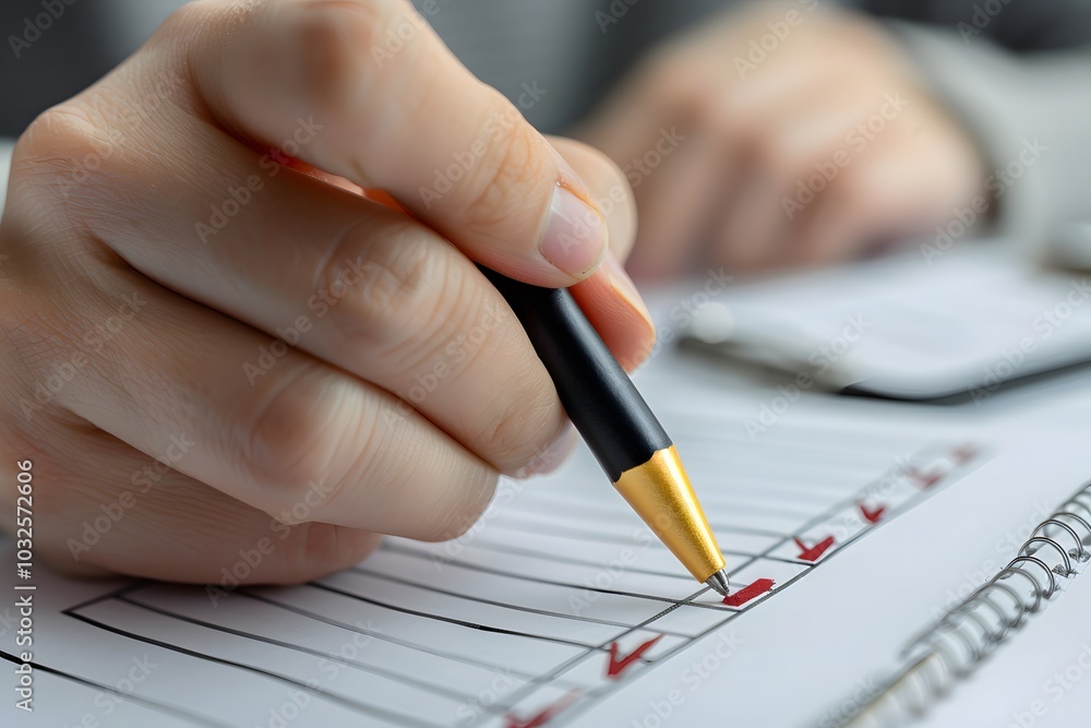 Focused Hand Completing a Checklist with a Pen Focused Hand Completing a Checklist with a Pen