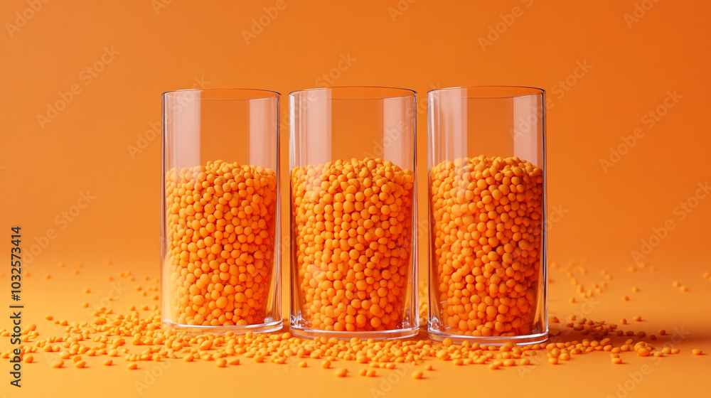 Orange Lentils in Glass Jars on Orange Background Minimalist Food Photography Orange Lentils in Glass Jars on Orange Background Minimalist Food Photography