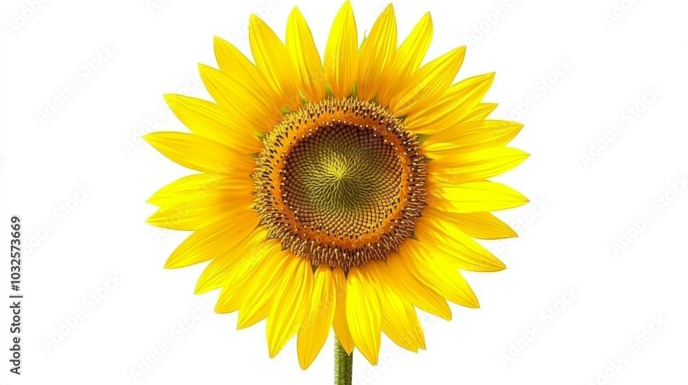 Vibrant sunflower on white, a captivating closeup of summer's golden beauty Vibrant sunflower on white, a captivating closeup of summer's golden beauty