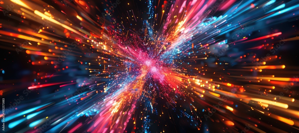 Fototapeta premium Vibrant Neon Fireworks on New Year's Eve for Festive Celebrations and Dynamic Design