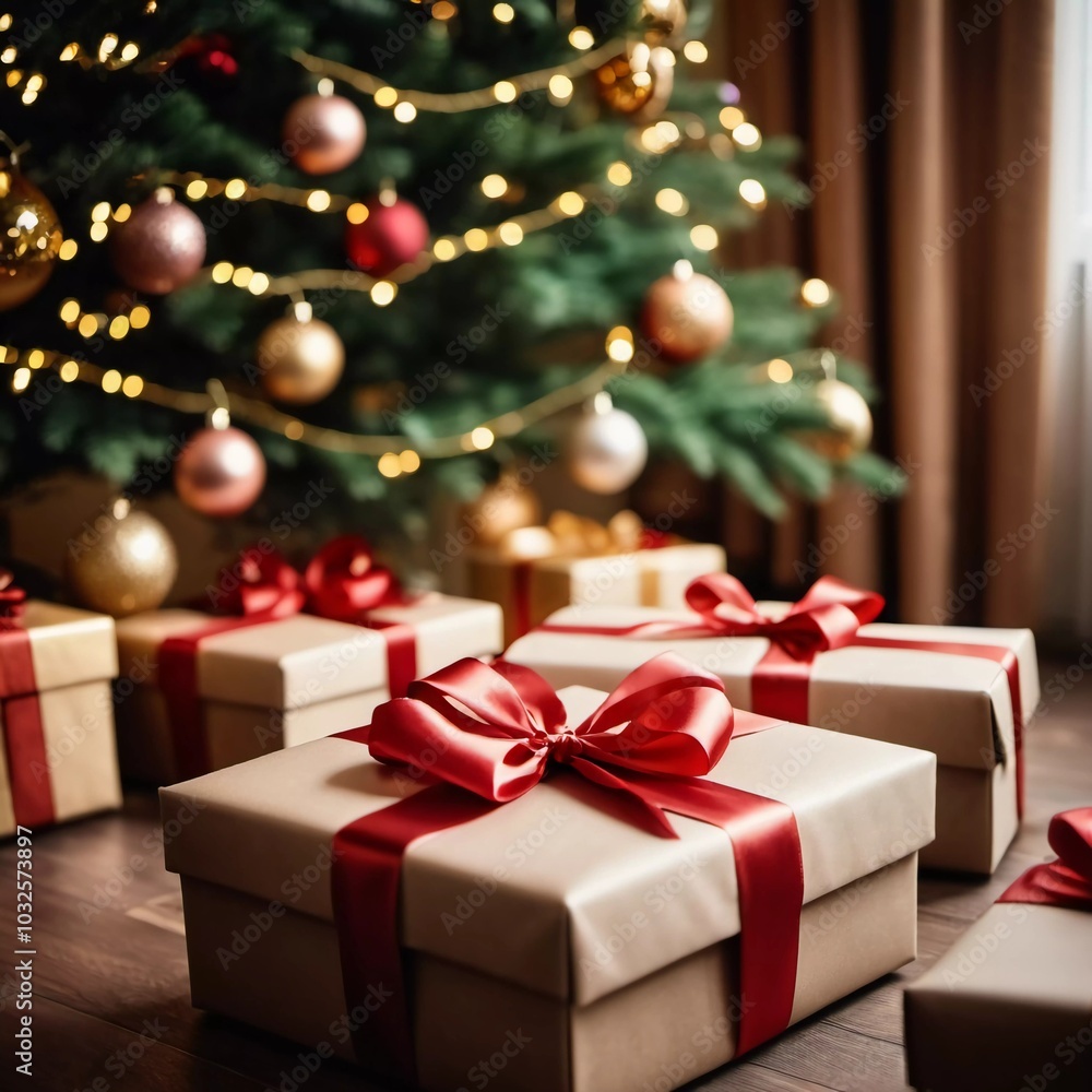 Festively wrapped gifts surrounded by colorful Christmas balls under a beautifully decorated spruce tree during the joyous New Year season. Generative AI Festively wrapped gifts surrounded by colorful Christmas balls under a beautifully decorated spruce tree during the joyous New Year season. Generative AI
