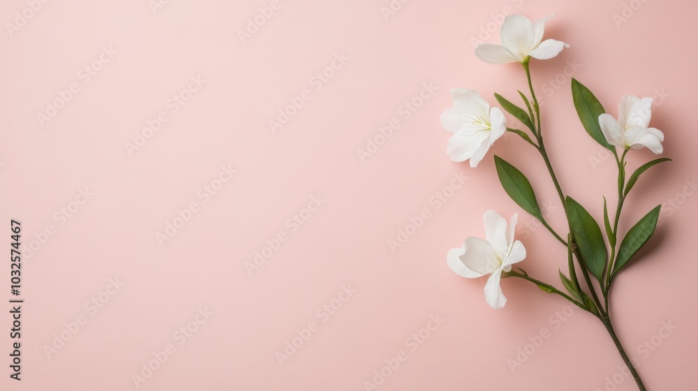 Fototapeta premium Elegant white flowers on a soft pink background, serene and beautiful display
