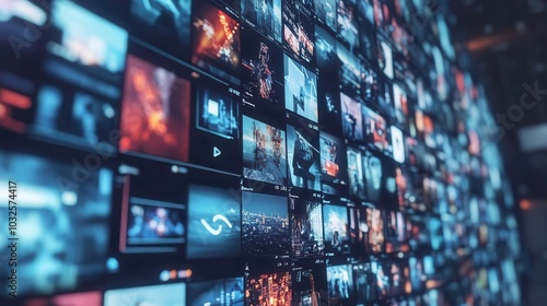 Digital screens displaying multiple images in a tech-savvy environment.