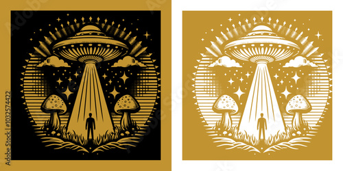 ufo abduction scene man design
