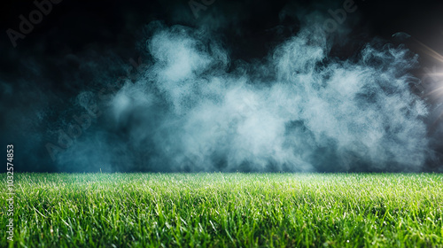 Smoke green background dark ground light smell toxic black bad fog stadium stink mist. Background green grass smoke cloud fart soccer night field dust poison potion floating sport black dirty.