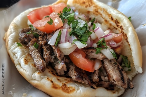 A close-up of a freshly made gyro