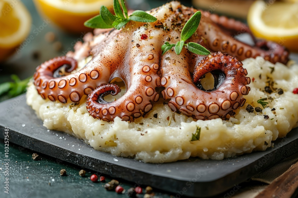 Grilled Octopus Tentacles with Creamy Mashed Potatoes and Herbs Grilled Octopus Tentacles with Creamy Mashed Potatoes and Herbs