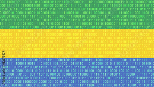 Binary code on flag of Gabon. Program source code or Hacker concept on Gabonese flag. Gabon digital technology security, hacking or programming photo