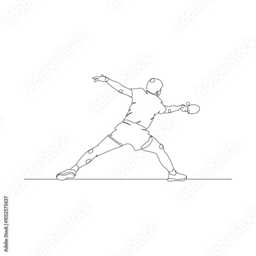 dessin en ligne continue d'un homme jouant au tennis de table, line art, vecteur
