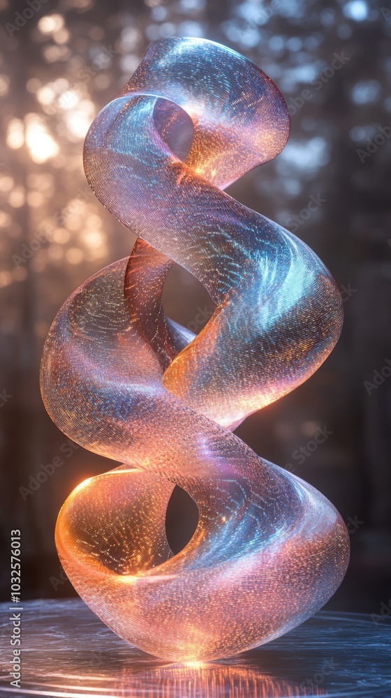 Fototapeta premium Abstract Holographic Glass Sculpture with Warm Light