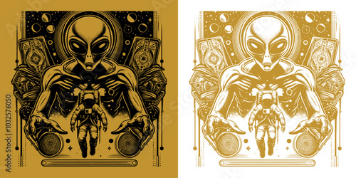 alien visitors from space playing a card