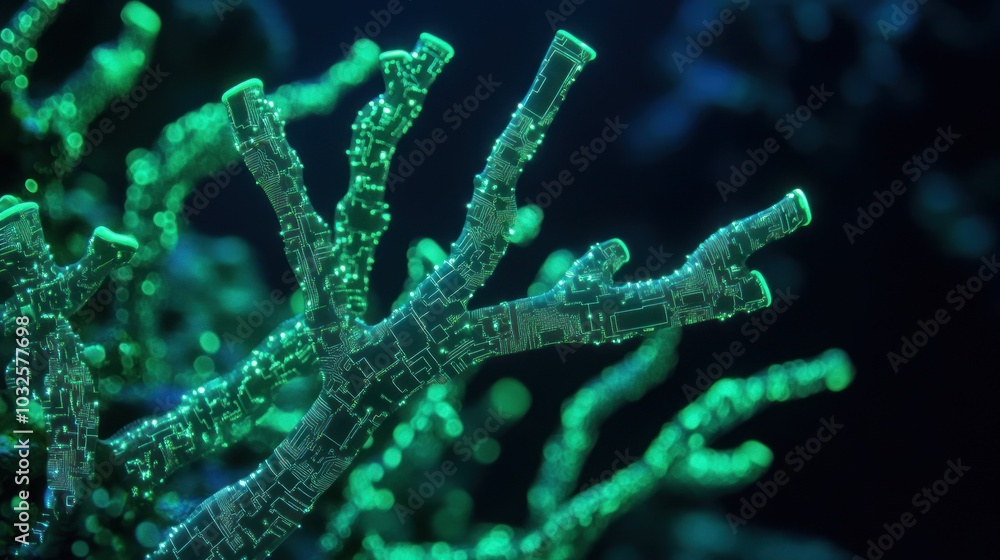 Neon Green Coral with Integrated Circuit Design Neon Green Coral with Integrated Circuit Design