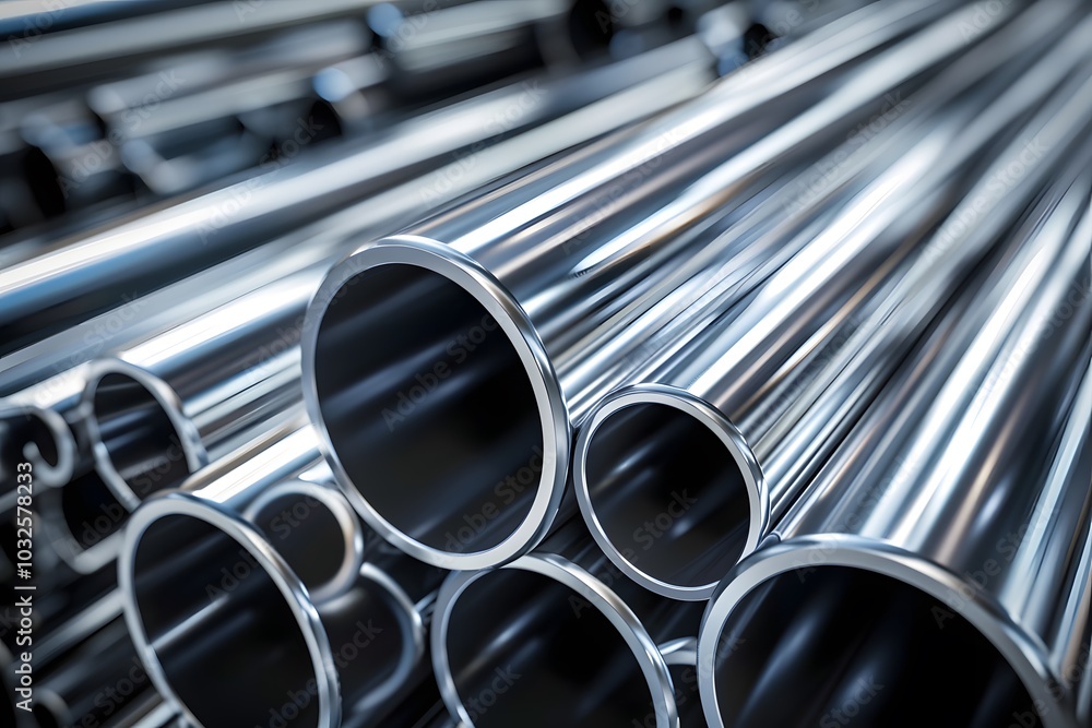 Close-Up of Polished Metal Pipes in Industrial Setting Close-Up of Polished Metal Pipes in Industrial Setting