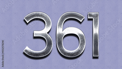 3D Chrome number design of 361 on purple wall.