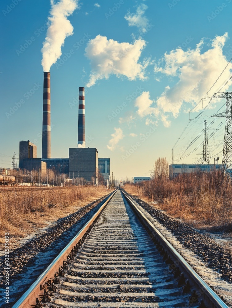 Industrial Landscape: Coal Plant and Railroad Tracks Industrial Landscape: Coal Plant and Railroad Tracks