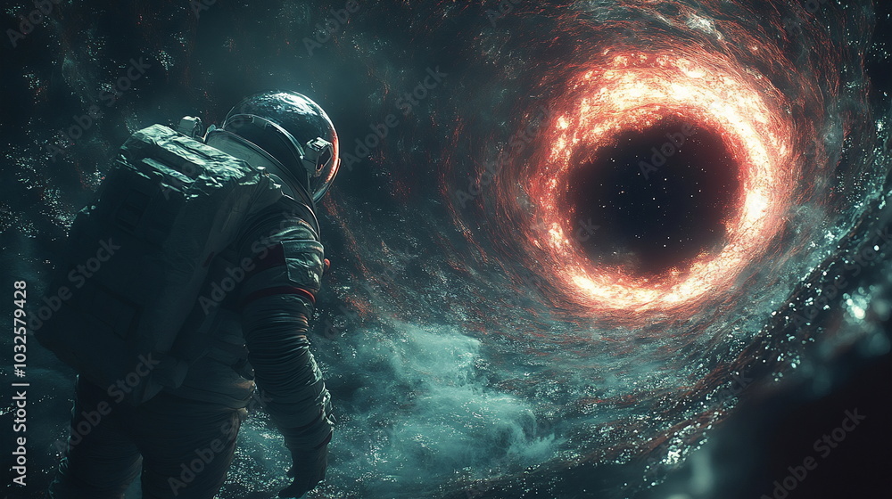 Astronaut Confronts Cosmic Abyss Near Swirling Black Hole Astronaut Confronts Cosmic Abyss Near Swirling Black Hole