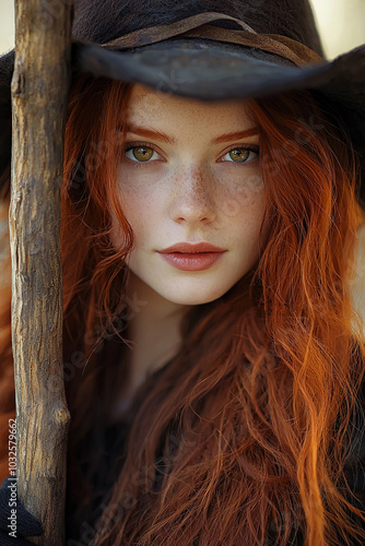 A female redhead witch with long hair