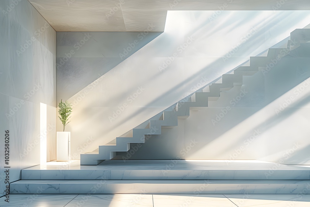 Fototapeta premium Modern Minimalist Interior with Stairs and Natural Light