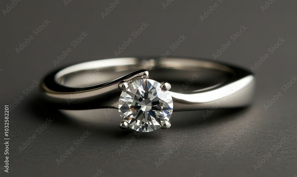 A silver ring with a large diamond. A silver ring with a large diamond.