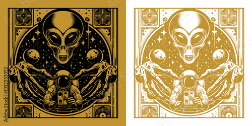 astronaut with a alien card design