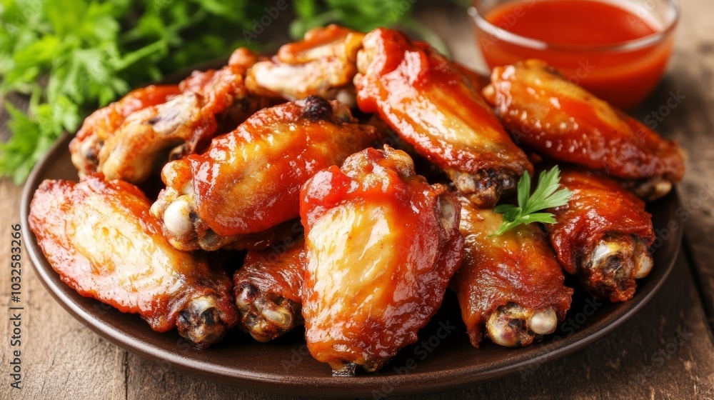 Savory chicken wings with sauce and parsley, a delicious meal idea delicious Savory chicken wings with sauce and parsley, a delicious meal idea delicious