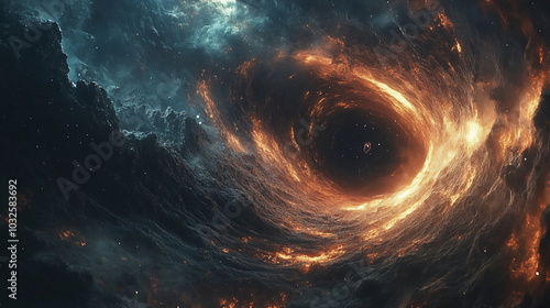 Astronaut Confronts Cosmic Abyss Near Swirling Black Hole