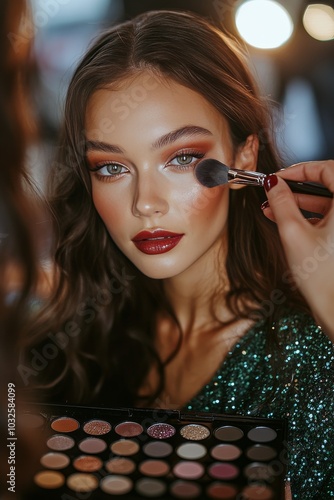 Makeup application on a model during a beauty shoot in a professional studio ...