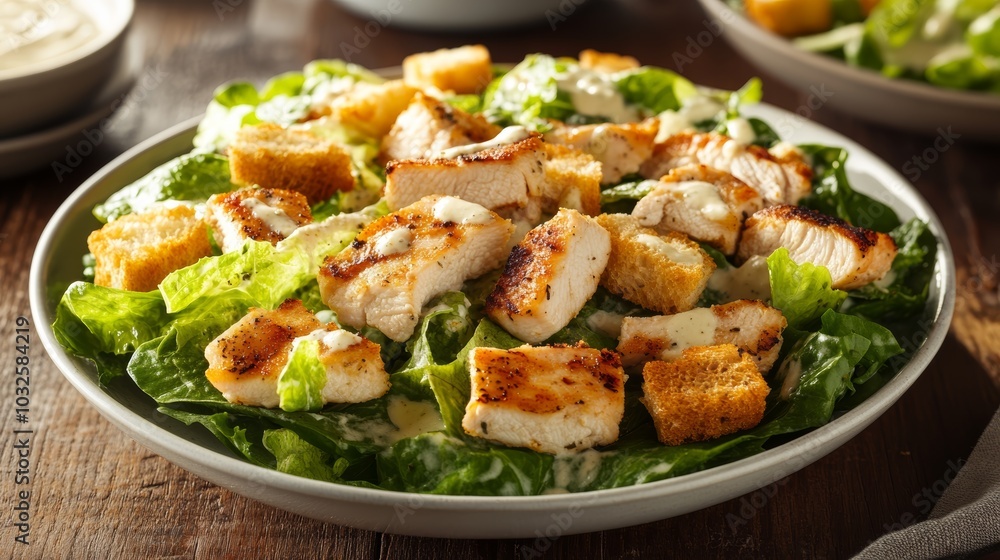Healthy grilled chicken salad on rustic wooden table, a delicious and nutritious meal Healthy grilled chicken salad on rustic wooden table, a delicious and nutritious meal
