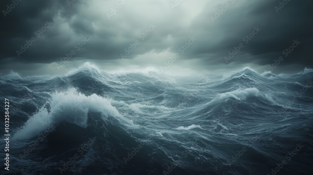 Dramatic ocean wave under stormy skies, a captivating seascape Dramatic ocean wave under stormy skies, a captivating seascape