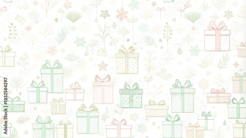 Whimsical pattern of pastel gift boxes with bows on light background, perfect for Boxing Day celebrations and festive designs
Whimsical pattern of pastel gift boxes with bows on light background, perfect for Boxing Day celebrations and festive designs