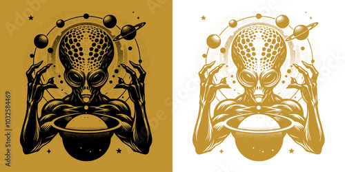 alien with a planet 