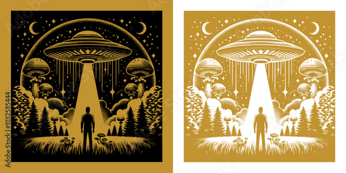 man in the forest with ufo design