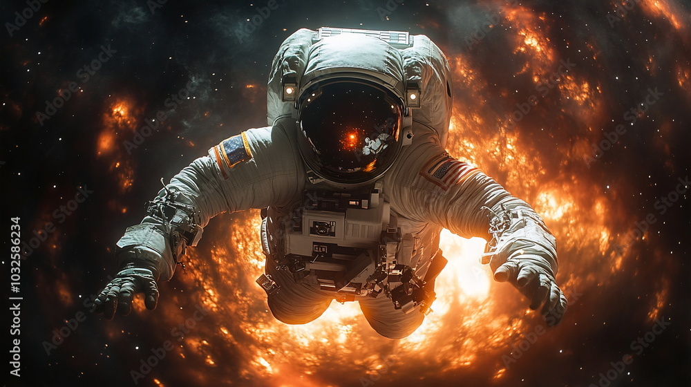 Astronaut Confronts Cosmic Abyss Near Swirling Black Hole Astronaut Confronts Cosmic Abyss Near Swirling Black Hole