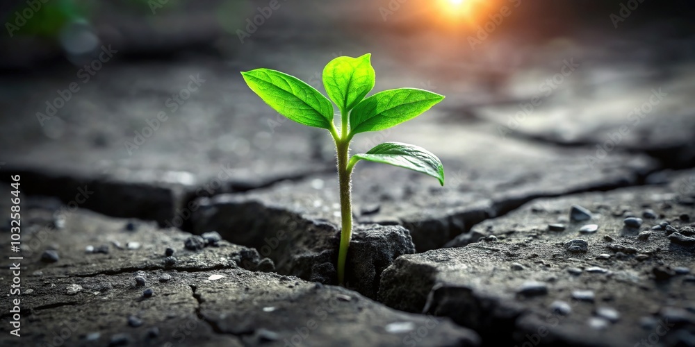 Perseverance in Bloom: Green Sprout Emerges from Stone Ground Perseverance in Bloom: Green Sprout Emerges from Stone Ground