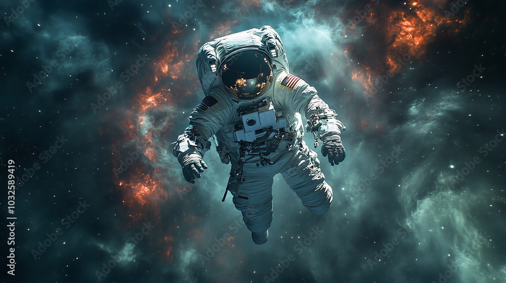 Fototapeta premium Astronaut Confronts Cosmic Abyss Near Swirling Black Hole