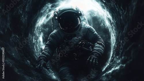 Astronaut Confronts Cosmic Abyss Near Swirling Black Hole