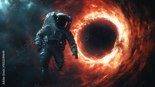 Astronaut Confronts Cosmic Abyss Near Swirling Black Hole
