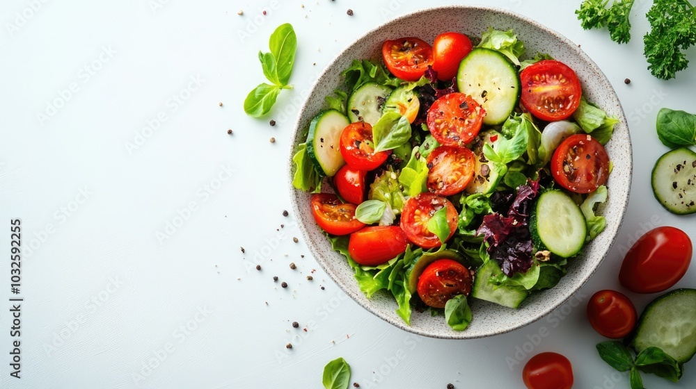 Fresh garden salad with tomatoes and cucumbers in a bowl Fresh garden salad with tomatoes and cucumbers in a bowl