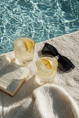 Relaxing by the pool with refreshing lemonade, a book, and stylish sunglasses...