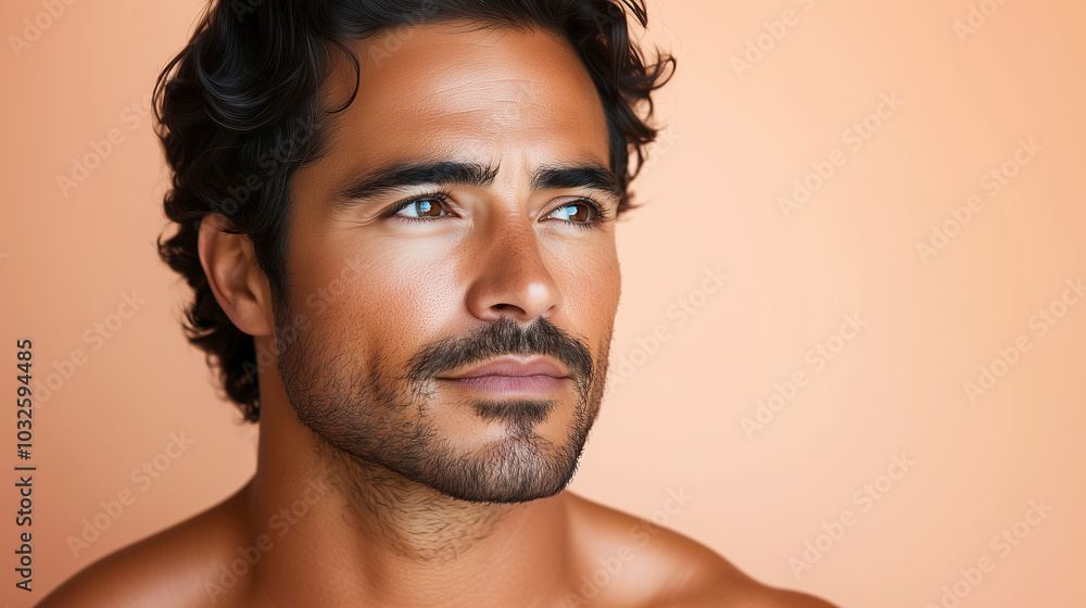 Obraz premium Close-up portrait of a thoughtful young man with curly hair