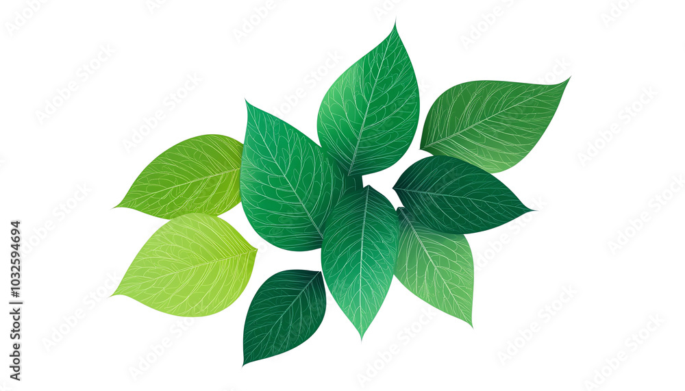 A collection of vibrant green leaves in various shades, perfect for representing nature, freshness, and organic themes.