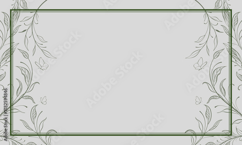 Hand Drawn Floristic Template, Frame with Delicate Flowers, Branches, Plants