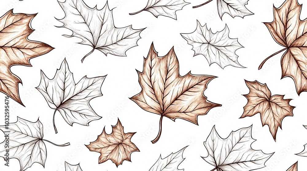 Fototapeta premium Elegant Hand-Drawn Leaf Patterns for Nature-Inspired Decor