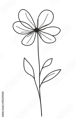 A simple illustration of a flower with delicate petals and leaves, perfect for decorative or botanical themes.