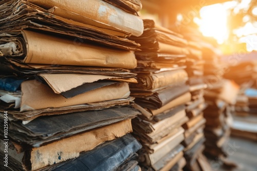 Wallpaper Mural Stacks of Vintage Books in Warm Evening Light Torontodigital.ca