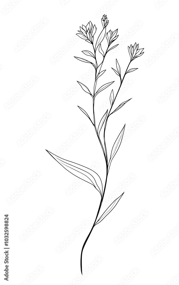 Fototapeta premium Elegant black and white illustration of a wildflower, perfect for botanical themes and vintage design projects.