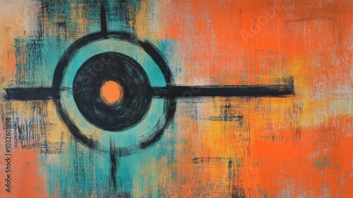 Soft pastel crosshairs focused on a target surrounded by vibrant orange and teal hues in an abstract depiction photo