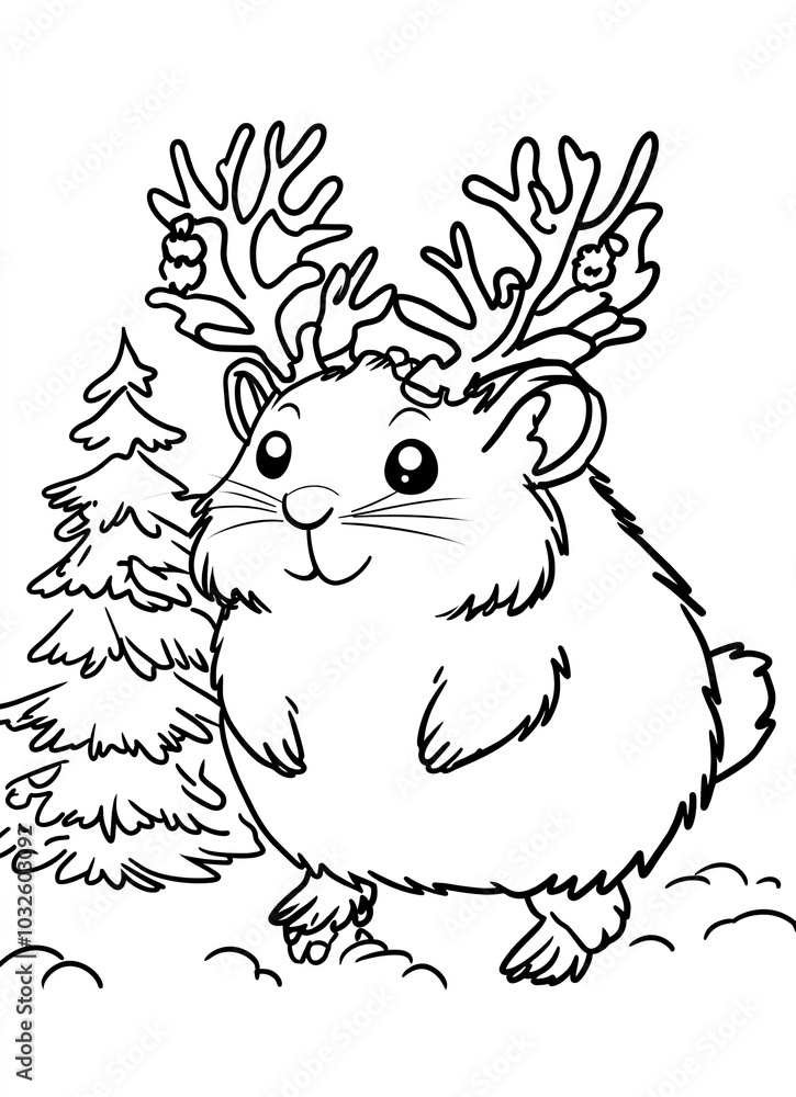 Fototapeta premium Beautiful Hamster Coloring Page, Rodent Colouring Design for Your Corporate Books and Business Graphic Resource or Creative Project, Ai Generative