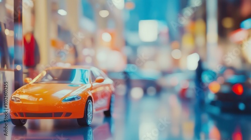 Blurred, defocused background of public event exhibition hall showing cars and automobiles, business commercial event concept photo